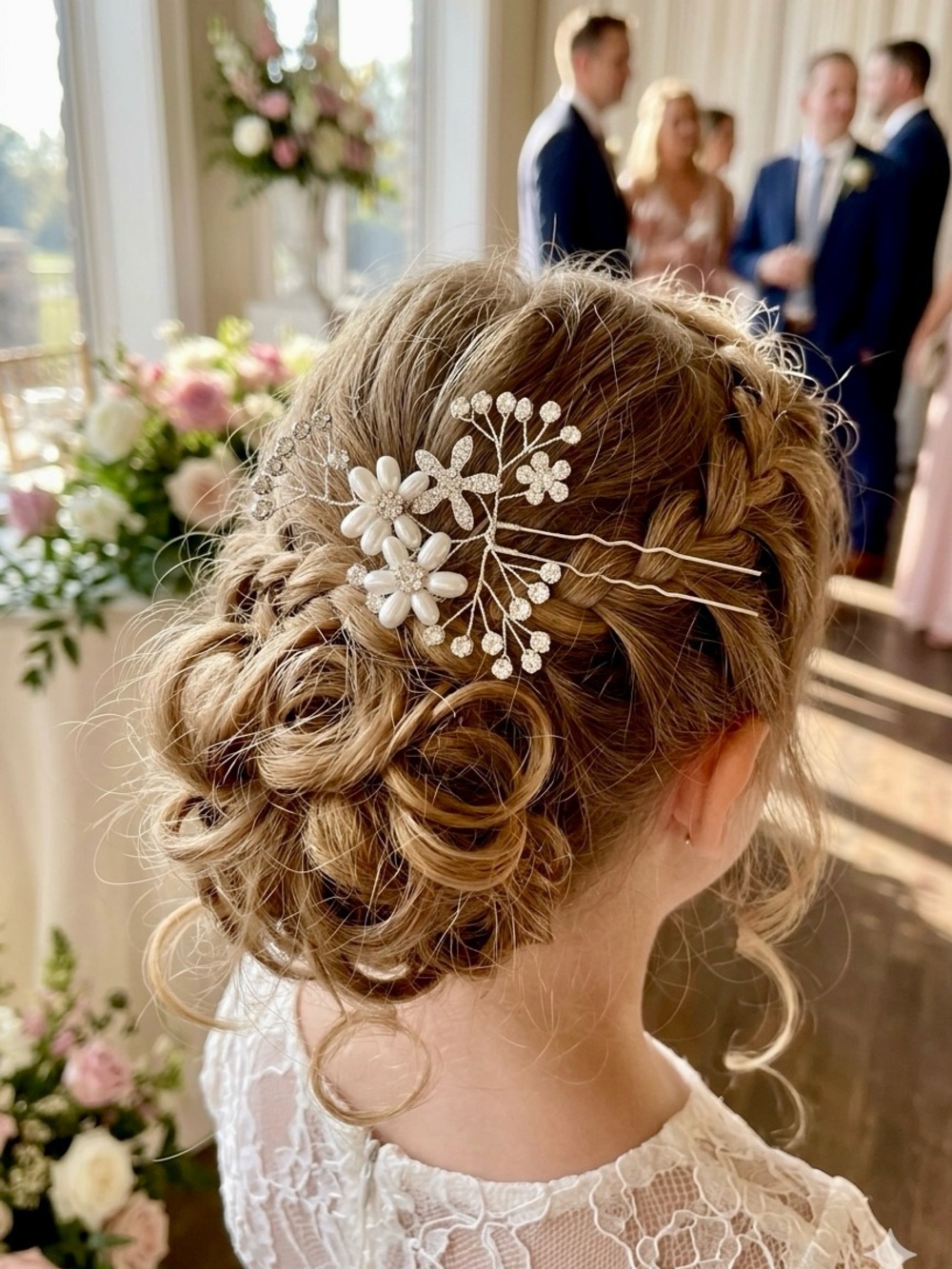 Pearl & Crystal Floral Hair Pin - White Bridal Hairpiece